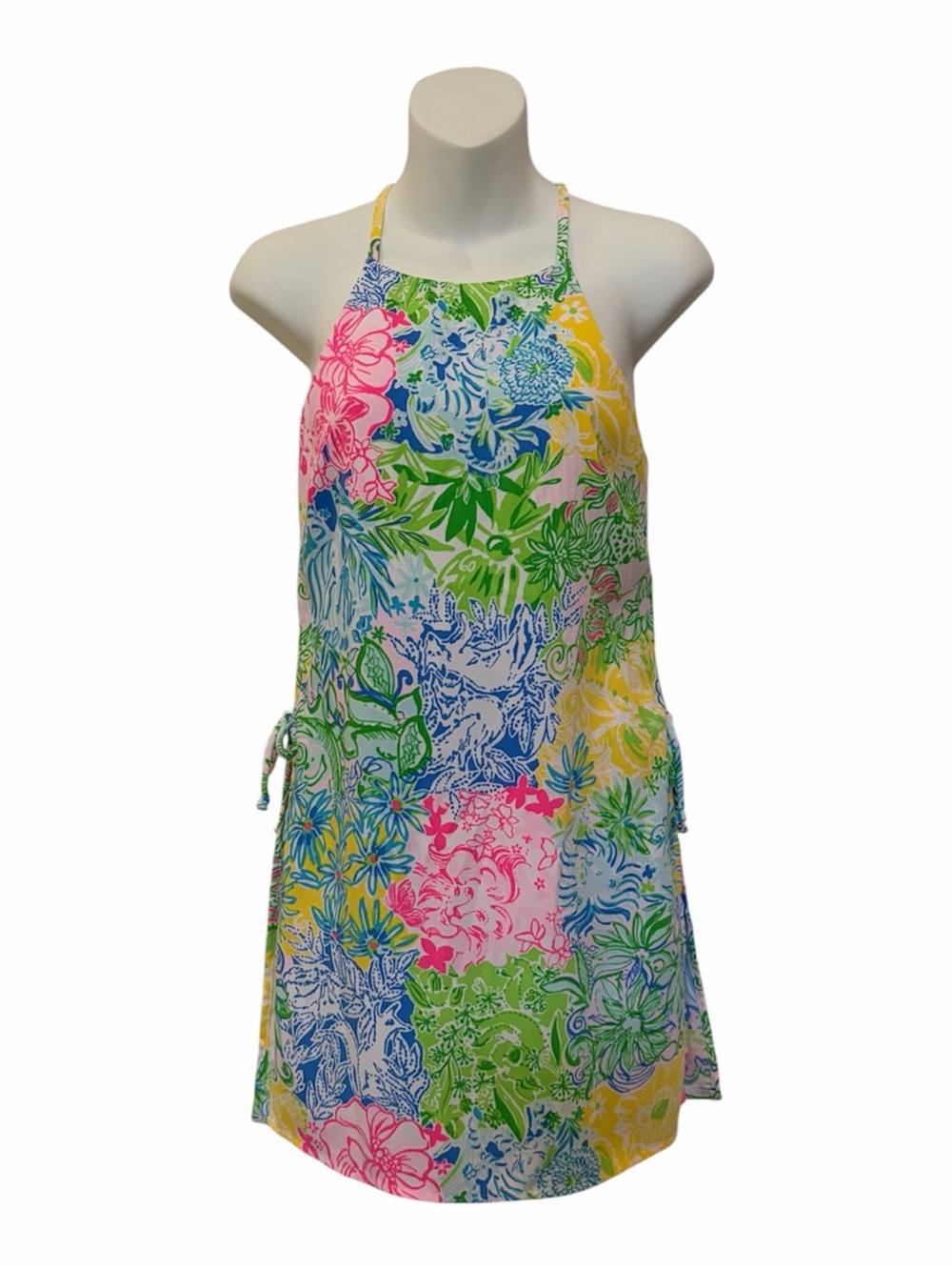 Lilly Pulitzer Pearl Romper Cheek Floral Halter Shift Dress Size 00 EUC